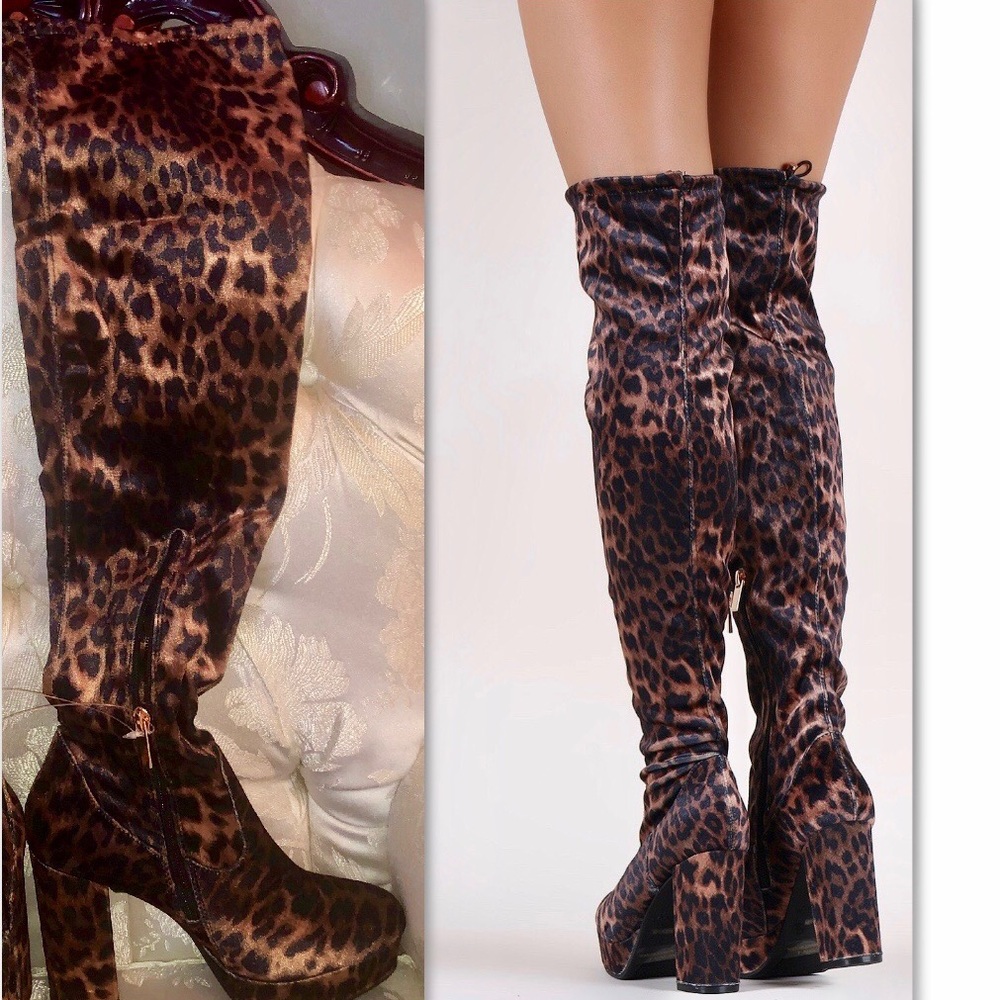 LEOPARD BLOCK HEEL TOGGLE OVER KNEE - Picture 3 of 5